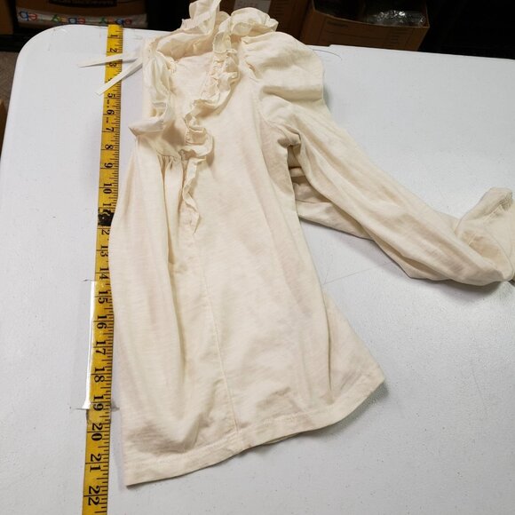 By Anthropologie Womens Ruffle Deep V Neck Top Size XS Petite Ivory Regencycore - Picture 8 of 12